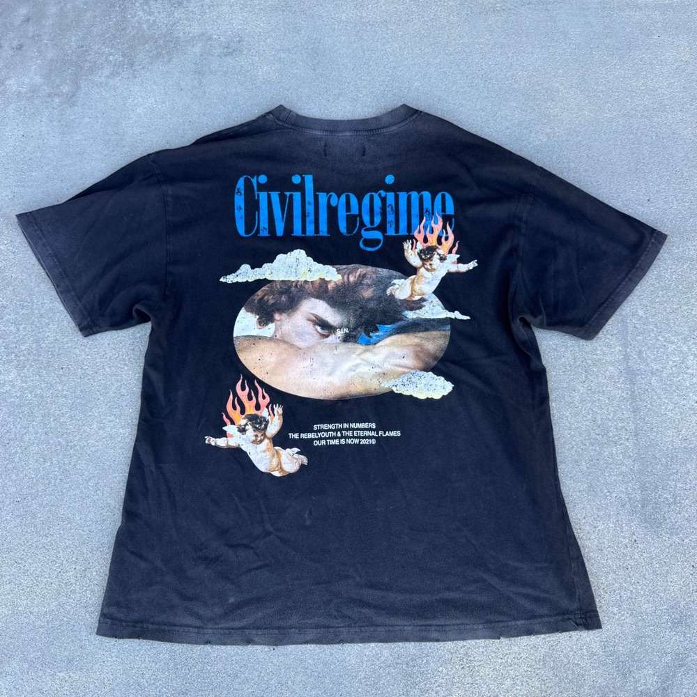 Civil Regime Strength in Numbers Cherub Graphic Tee Washed Black Mens Large
